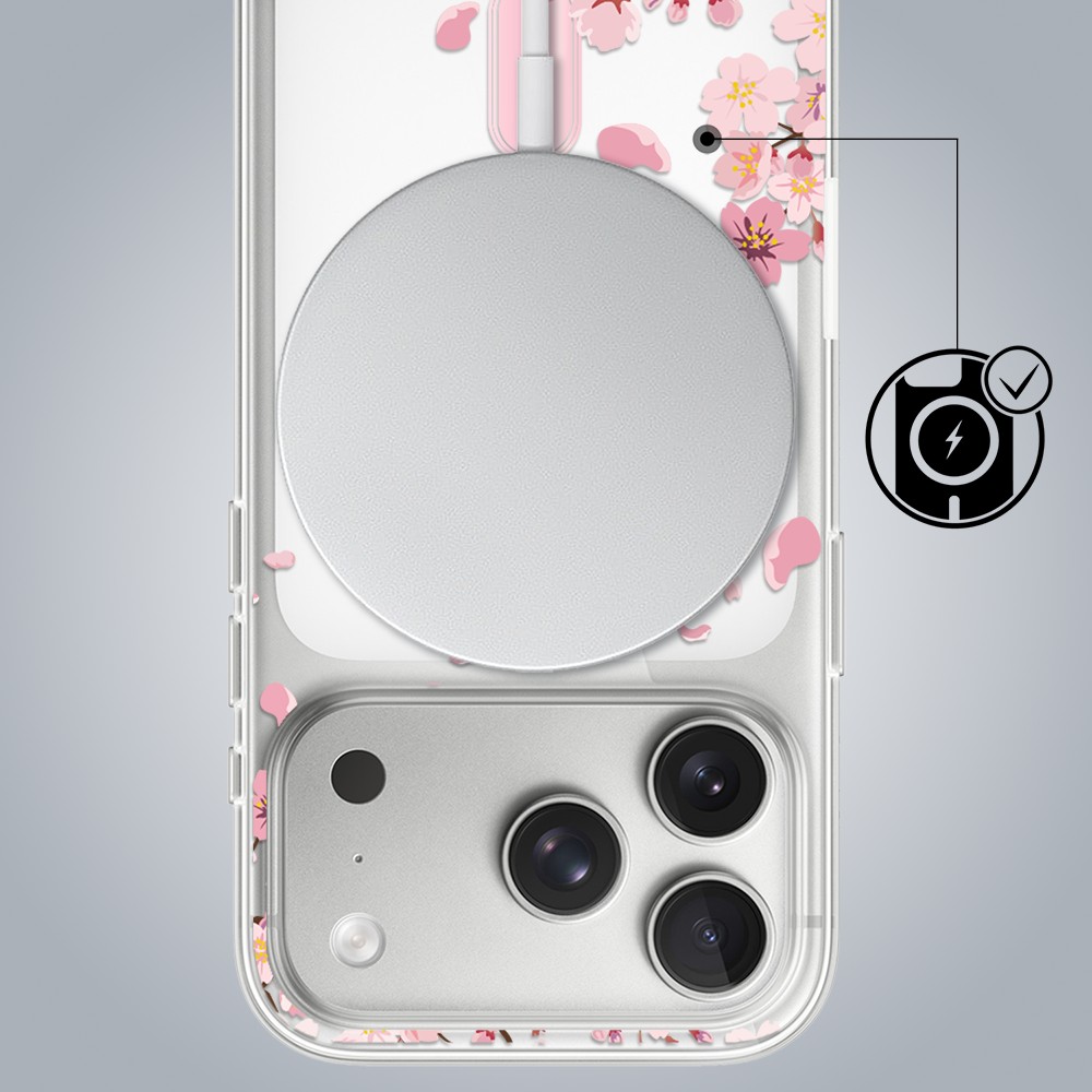 Etui do iPhone 17 Pro Max, Flower MagSafe z nadrukiem kwiat wiśni, przeźroczyste 17 Pro i Pro Max-3