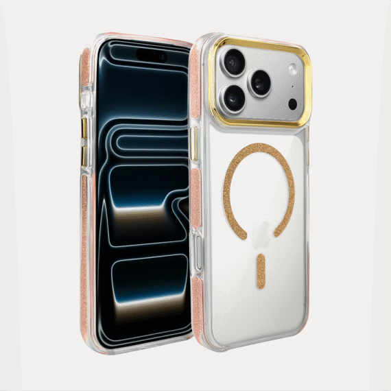 Etui do iPhone 17 Pro Max Glitter Shine, przeźroczyste, brokatowe z MagSafe, złote 1
