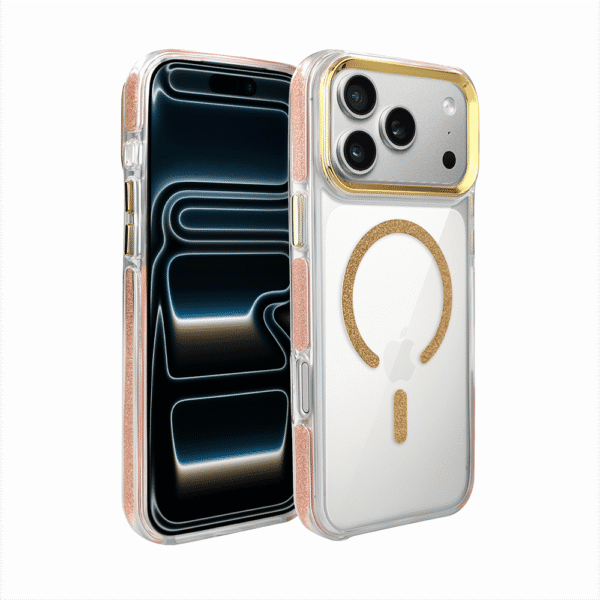 Etui do iPhone 17 Pro Max Glitter Shine, przeźroczyste, brokatowe z MagSafe, złote