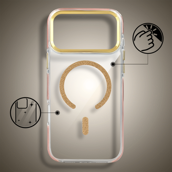 Etui do iPhone 17 Pro Max Glitter Shine, przeźroczyste, brokatowe z MagSafe, złote 3