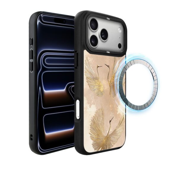 Etui do iPhone 17 Pro Max IBIZU DropGuard Matt z MagSafe, Boho, Złote żurawie ip 17 pro-1