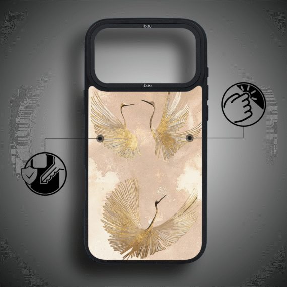 Etui do iPhone 17 Pro Max IBIZU DropGuard Matt z MagSafe, Boho, Złote żurawie ip 17 pro-2
