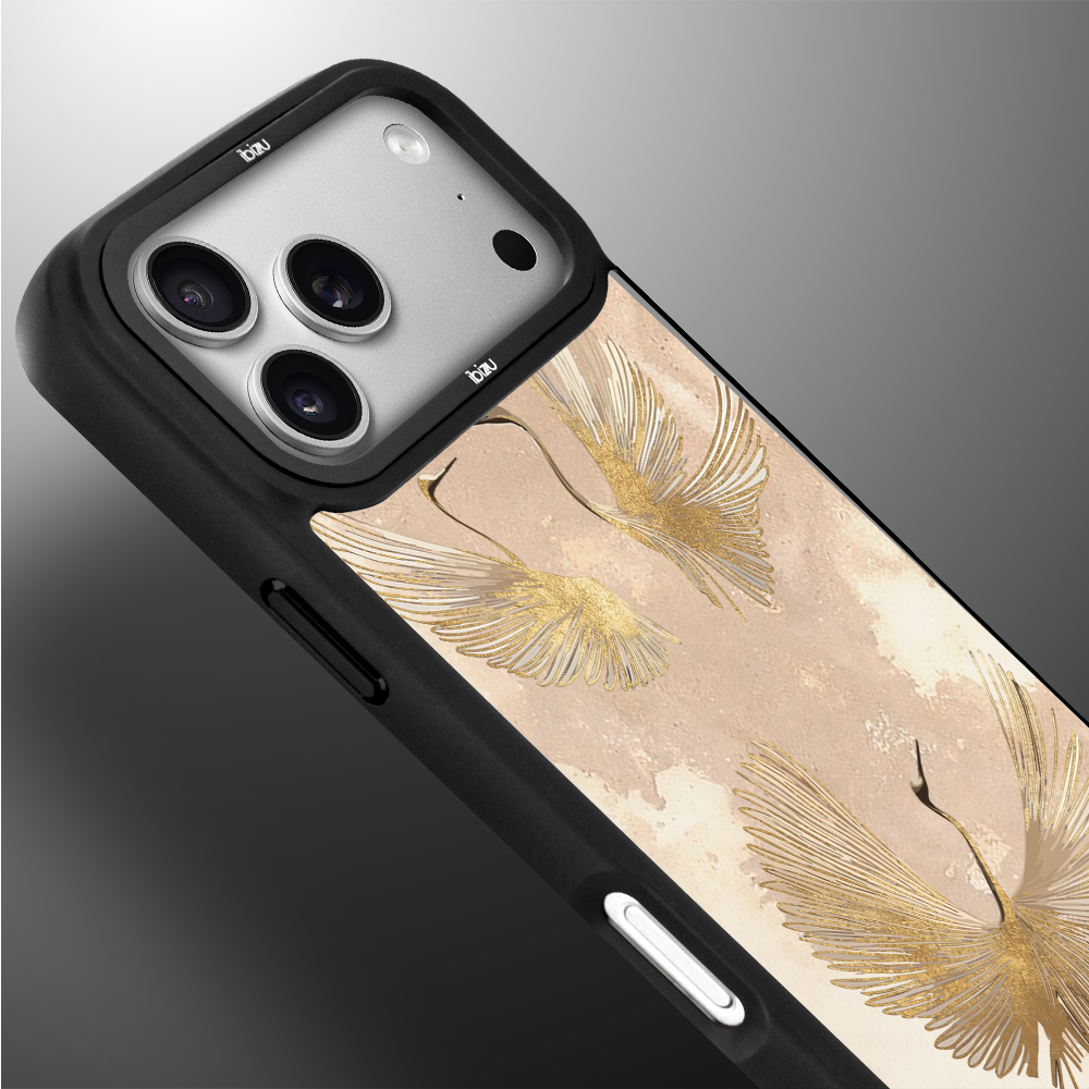 Etui do iPhone 17 Pro Max IBIZU DropGuard Matt z MagSafe, Boho, Złote żurawie ip 17 pro-4
