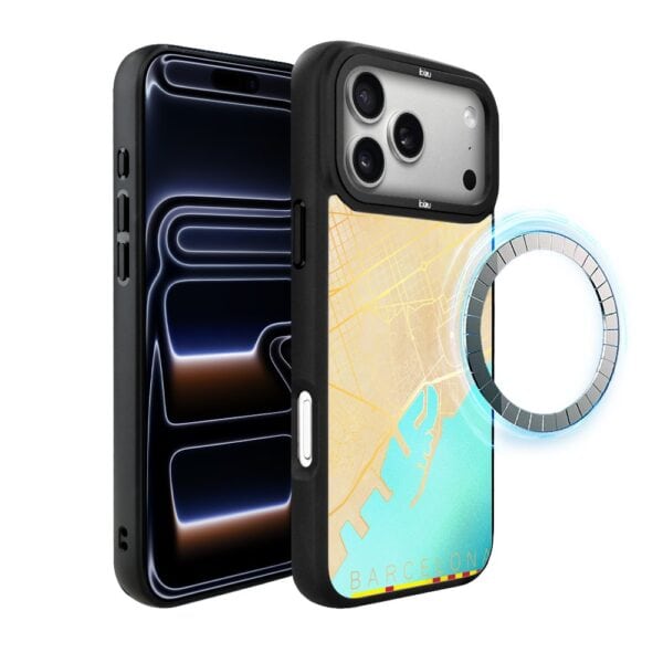Etui do iPhone 17 Pro Max IBIZU DropGuard Matt z MagSafe, Mapy Świata, Barcelona