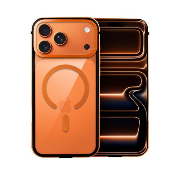 Etui do iPhone 17 Pro Max IBIZU Elite Skin z MagSafe, krystalicznie czyste z metalową ramką, pomarańczowe Artboard 1 Etui do iPhone 17 Pro Max IBIZU Elite Skin z MagSafe, krystalicznie czyste z metalową ramką, pomarańczowe Artboard 1