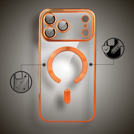 Etui do iPhone 17 Pro Max MagSafe Luxury Protect przeźroczyste, hybrydowa ochrona kamery, pomarańczowe Obszar kompozycji 2