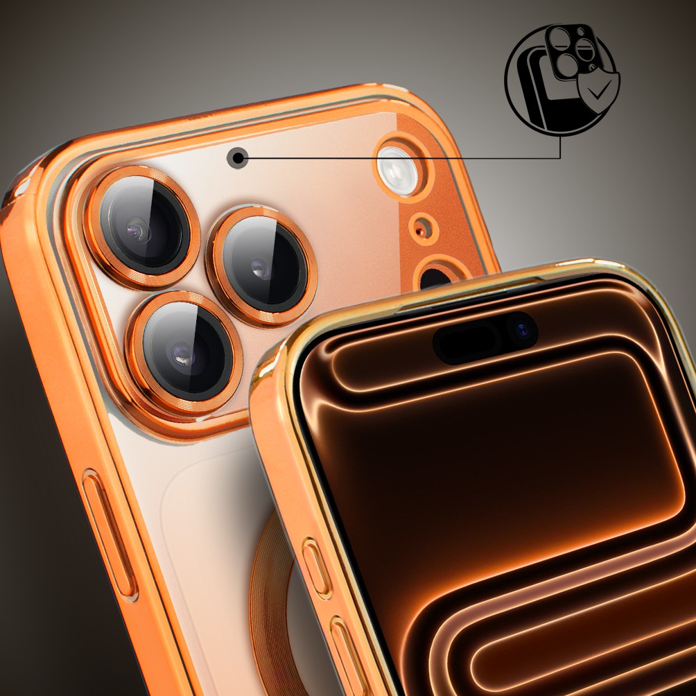 Etui do iPhone 17 Pro Max MagSafe Luxury Protect przeźroczyste, hybrydowa ochrona kamery, pomarańczowe Obszar kompozycji 5