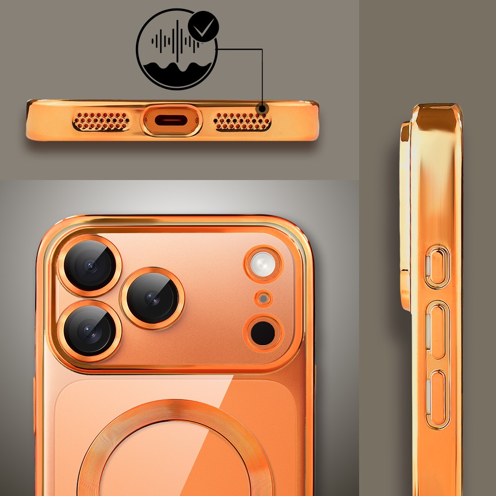 Etui do iPhone 17 Pro Max MagSafe Luxury Protect przeźroczyste, hybrydowa ochrona kamery, pomarańczowe Obszar kompozycji 6