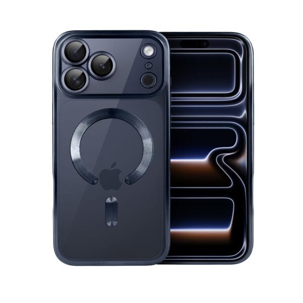 Etui do iPhone 17 Pro MagSafe Luxury Protect przeźroczyste, z osłoną aparatu, Titanium Finish, granatowe