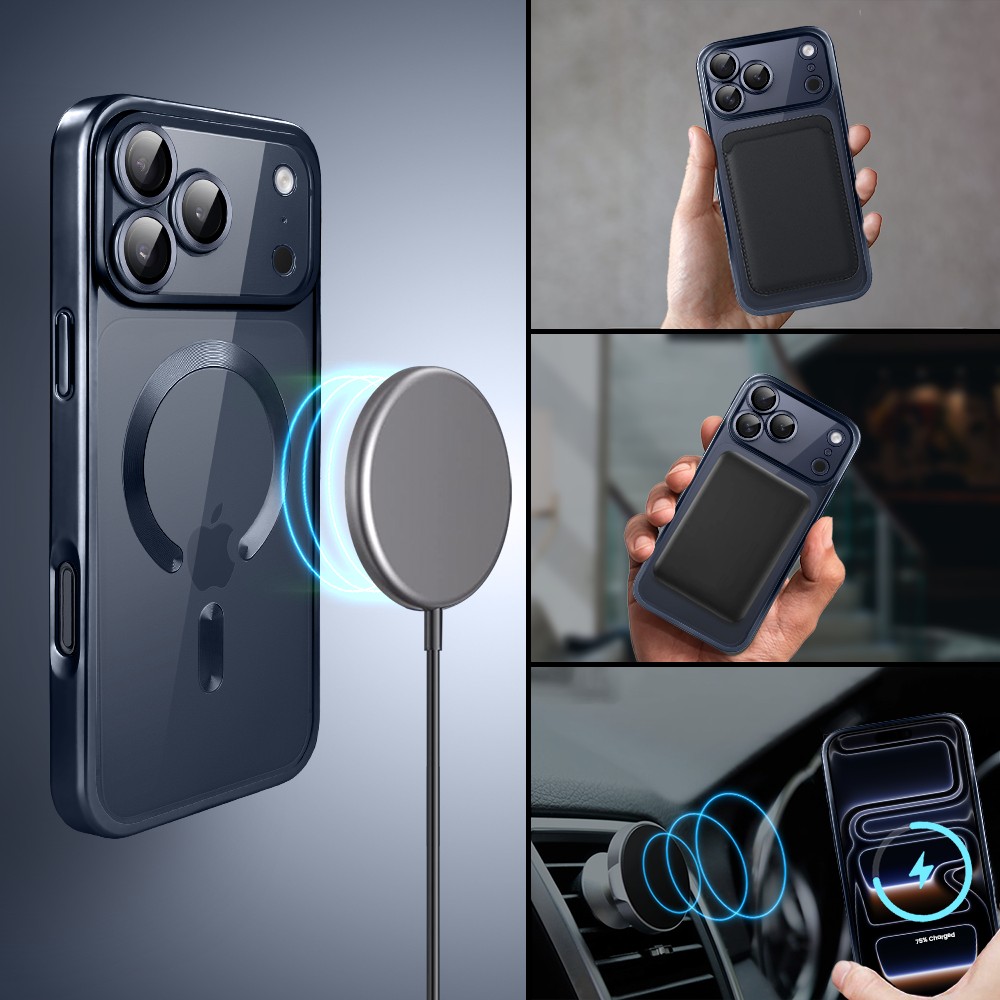 Etui do iPhone 17 Pro Max MagSafe Luxury Protect przeźroczyste, z osłoną aparatu, Titanium Finish, granatowe Obszar kompozycji 3