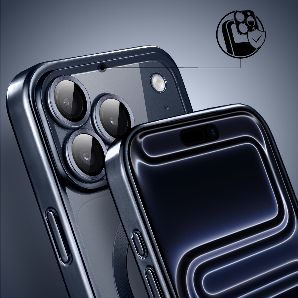 Etui do iPhone 17 Pro Max MagSafe Luxury Protect przeźroczyste, z osłoną aparatu, Titanium Finish, granatowe Obszar kompozycji 5