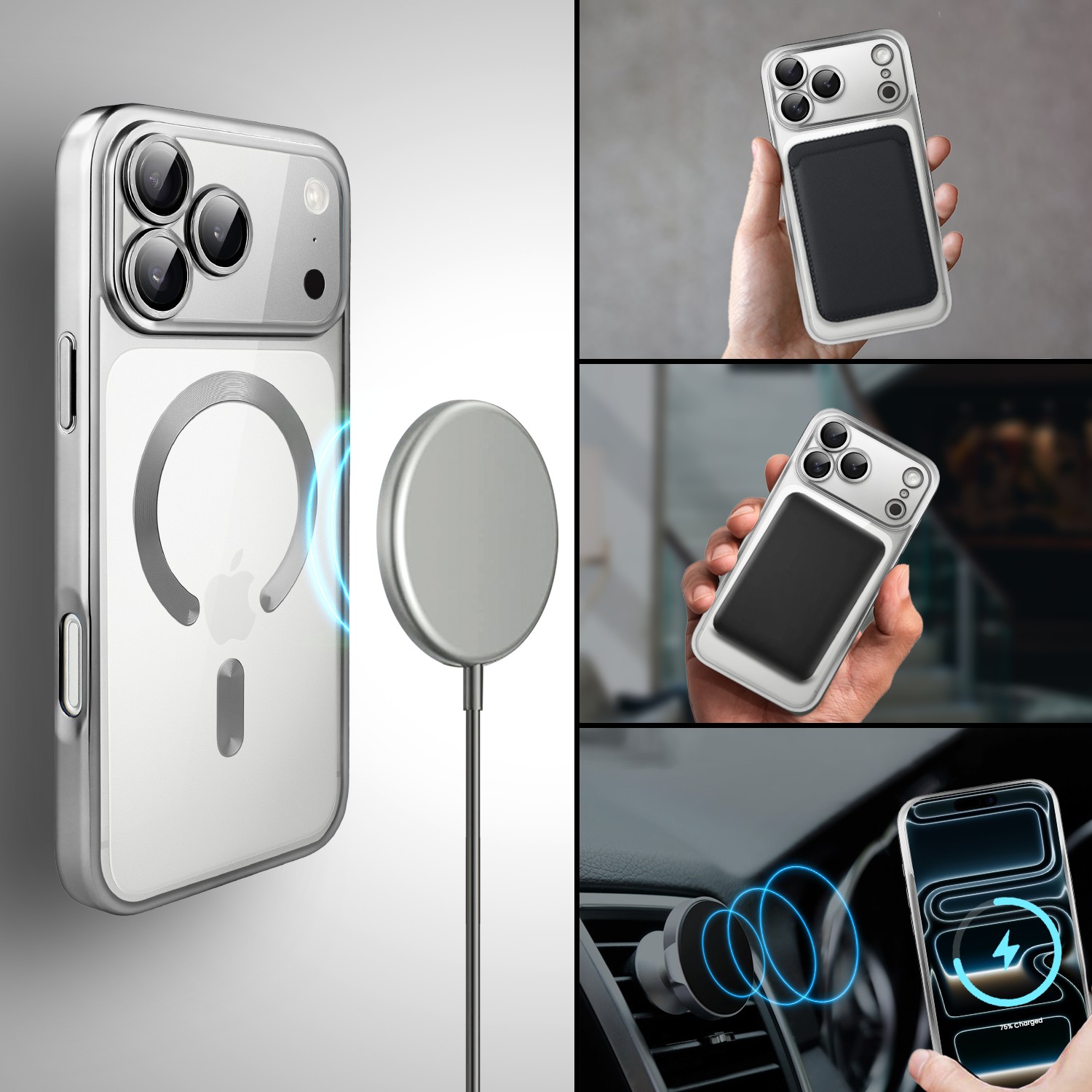 Etui do iPhone 17 Pro Max MagSafe Luxury Protect przeźroczyste, z osłoną aparatu, Titanium Finish, srebrne Obszar kompozycji 3
