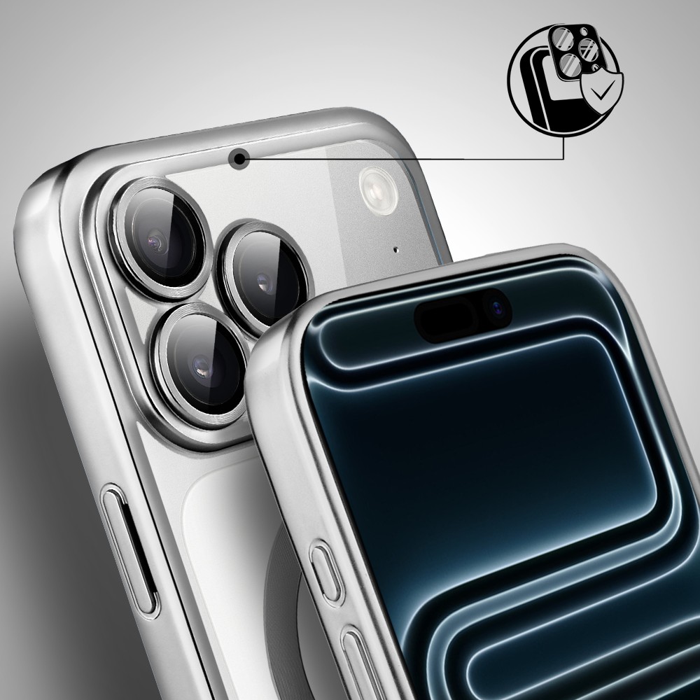 Etui do iPhone 17 Pro Max MagSafe Luxury Protect przeźroczyste, z osłoną aparatu, Titanium Finish, srebrne Obszar kompozycji 5
