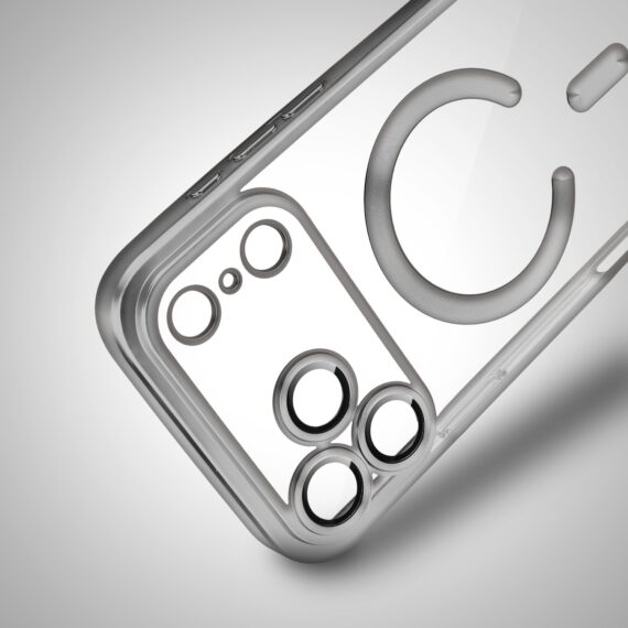 Etui do iPhone 17 Pro Max MagSafe Luxury Protect przeźroczyste, z osłoną aparatu, Titanium Finish, srebrne Obszar kompozycji 8