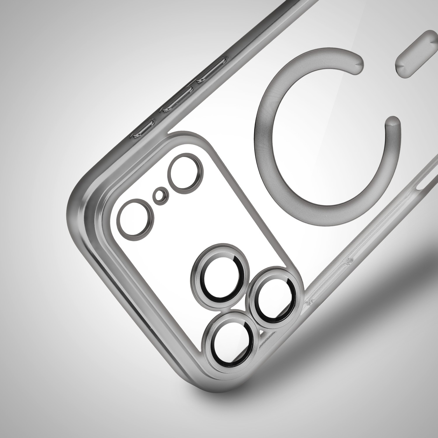 Etui do iPhone 17 Pro Max MagSafe Luxury Protect przeźroczyste, z osłoną aparatu, Titanium Finish, srebrne Obszar kompozycji 8