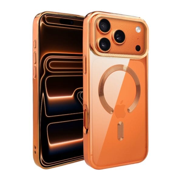 Etui do iPhone 17 Pro, MagSafe Luxury, przeźroczyste, pomarańczowe
