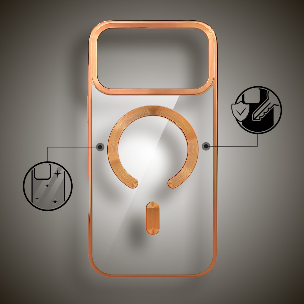 Etui do iPhone 17 Pro Max, MagSafe Luxury, przeźroczyste, pomarańczowe Obszar kompozycji 2