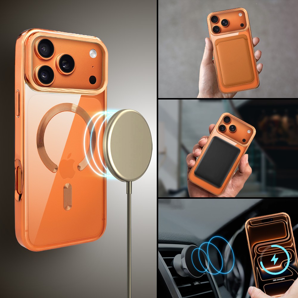 Etui do iPhone 17 Pro Max, MagSafe Luxury, przeźroczyste, pomarańczowe Obszar kompozycji 3