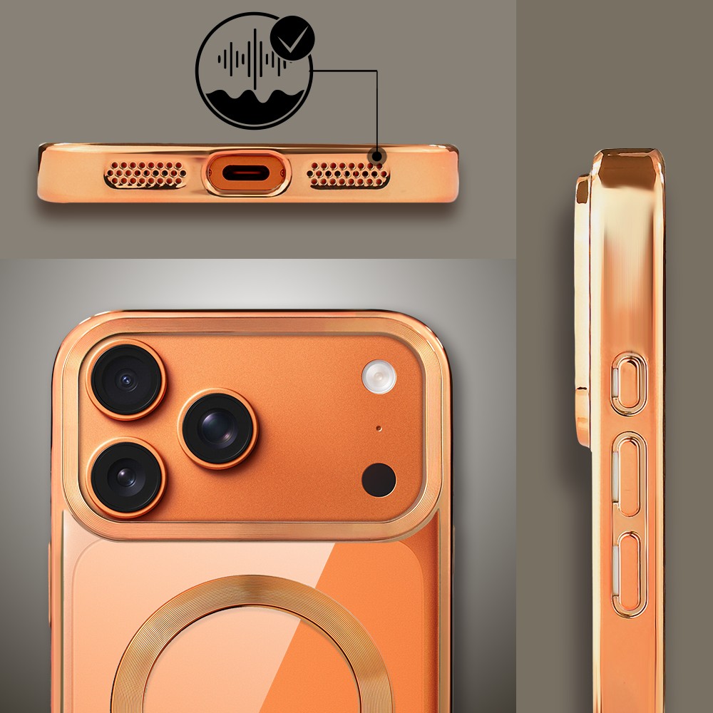 Etui do iPhone 17 Pro Max, MagSafe Luxury, przeźroczyste, pomarańczowe Obszar kompozycji 6