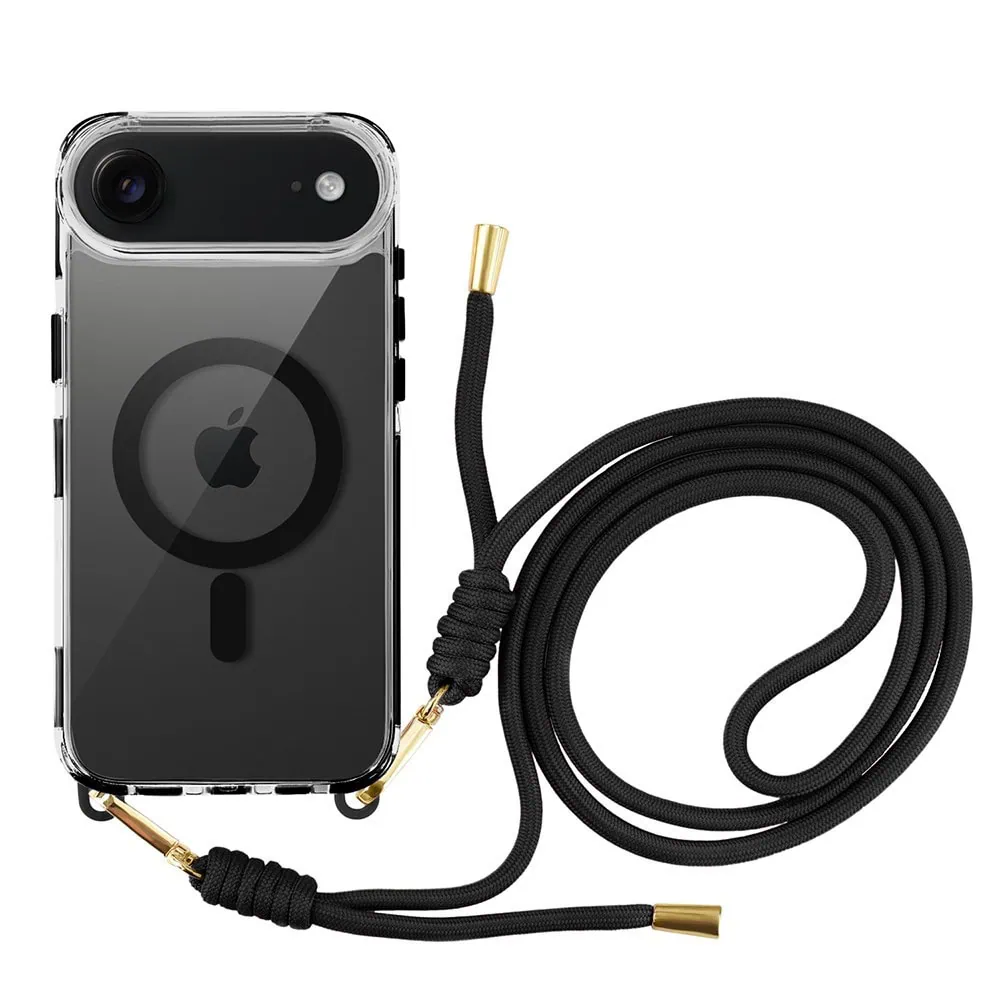 Etui do iPhone 17 Pro Max, MagSafe, ze smyczą, na ramię, crossbody, czarne (8)