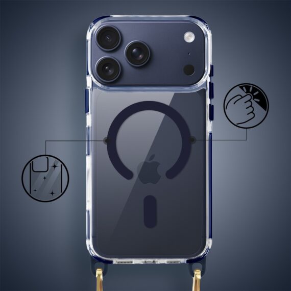Etui do iPhone 17 Pro Max, MagSafe, ze smyczą, na ramię, crossbody, granatowe (2)
