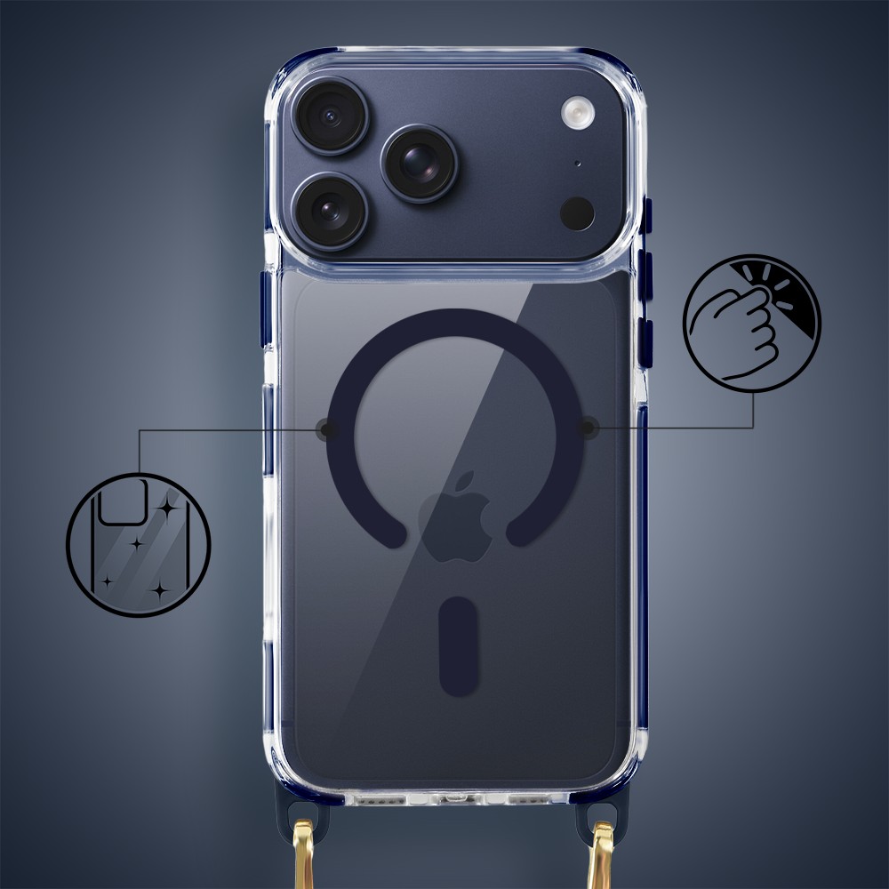 Etui do iPhone 17 Pro Max, MagSafe, ze smyczą, na ramię, crossbody, granatowe (2)