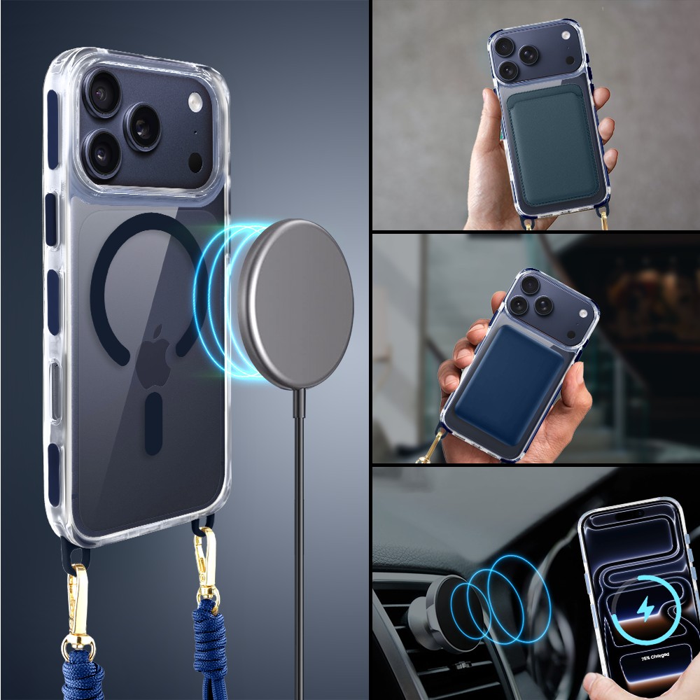 Etui do iPhone 17 Pro Max, MagSafe, ze smyczą, na ramię, crossbody, granatowe (3)