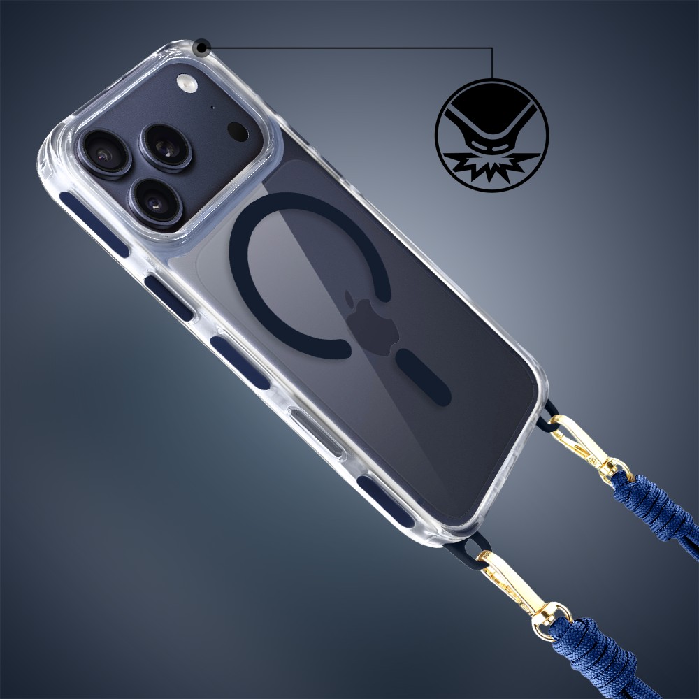 Etui do iPhone 17 Pro Max, MagSafe, ze smyczą, na ramię, crossbody, granatowe (4)