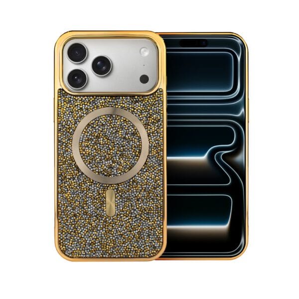 Etui do iPhone 17 Pro Max MagSafe Tresury Case, diamentowe, z błyszczącą ramką, złote