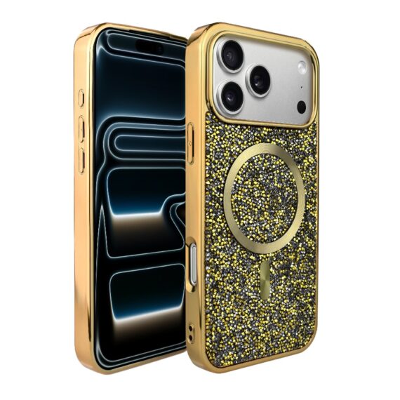 Etui do iPhone 17 Pro Max Magsafe Tresury Case, diamentowe, z błyszczącą ramką, złoteObszar kompozycji 1