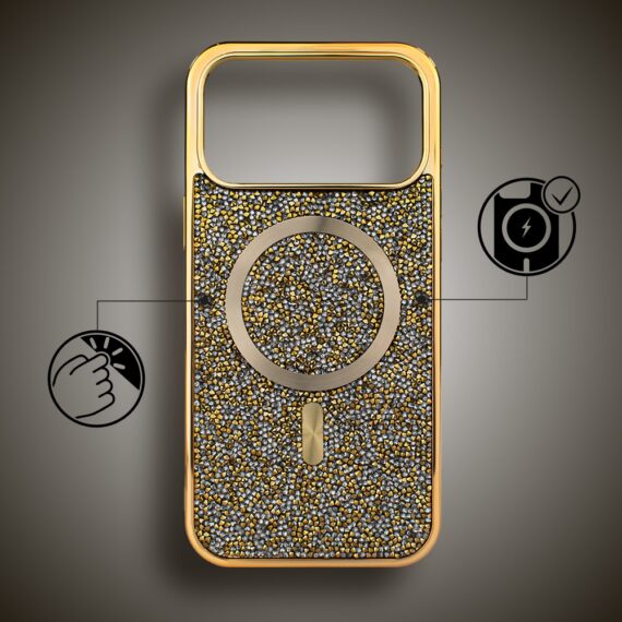Etui do iPhone 17 Pro Max Magsafe Tresury Case, diamentowe, z błyszczącą ramką, złoteObszar kompozycji 2