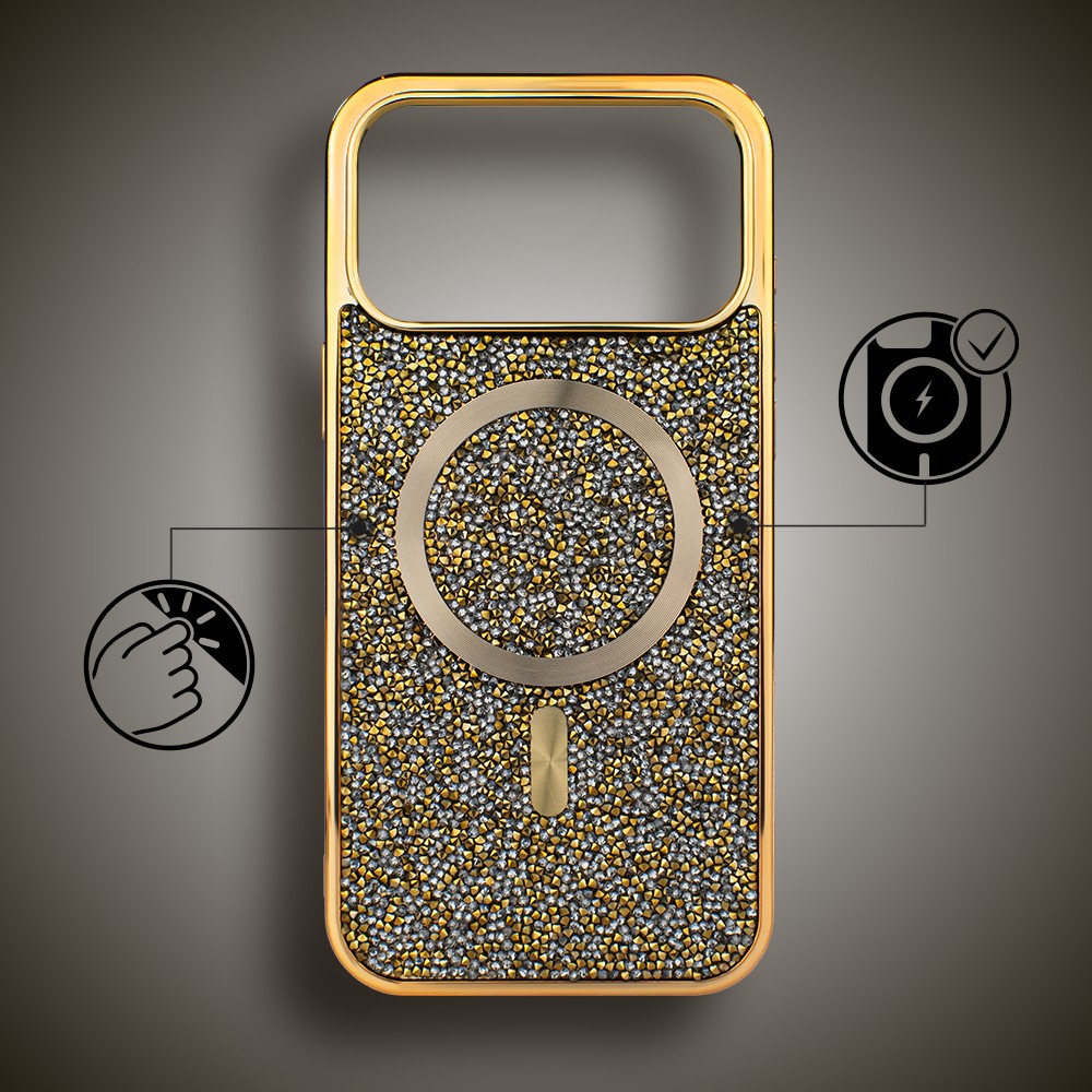 Etui do iPhone 17 Pro Max Magsafe Tresury Case, diamentowe, z błyszczącą ramką, złoteObszar kompozycji 2