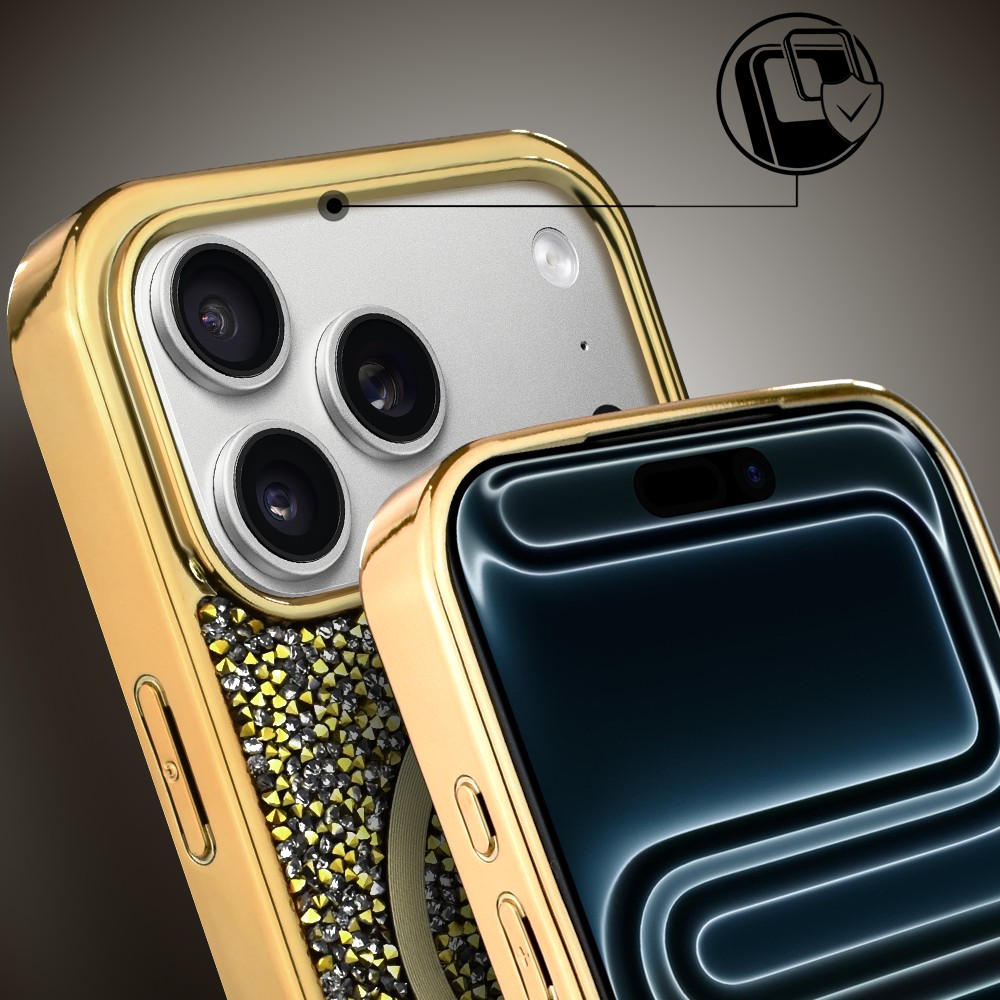 Etui do iPhone 17 Pro Max Magsafe Tresury Case, diamentowe, z błyszczącą ramką, złoteObszar kompozycji 5