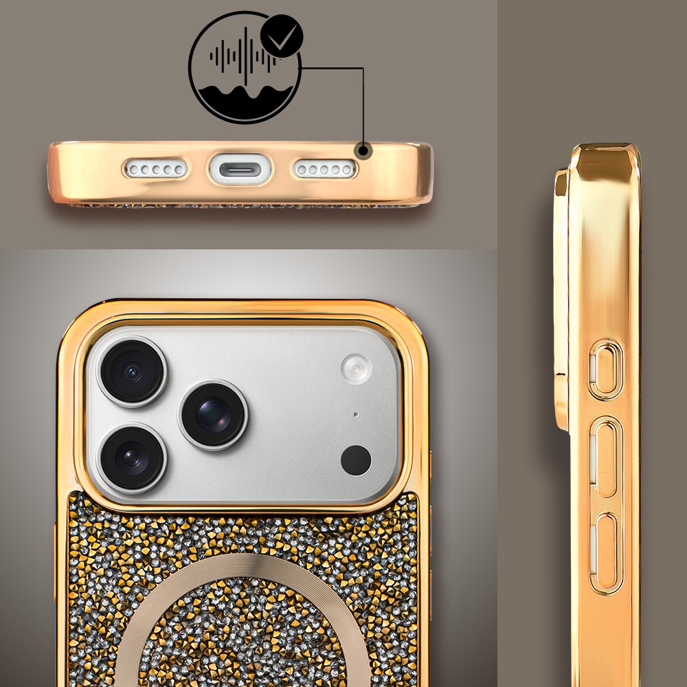 Etui do iPhone 17 Pro Max Magsafe Tresury Case, diamentowe, z błyszczącą ramką, złoteObszar kompozycji 6