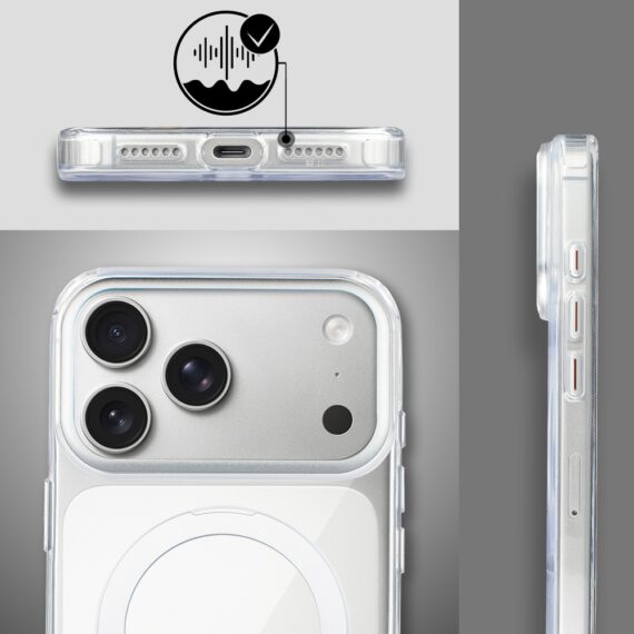 Etui do iPhone 17 Pro Max Metal Clear Cam MagSafe Stand z podstawką, twarde, przeźroczyste Obszar kompozycji 6
