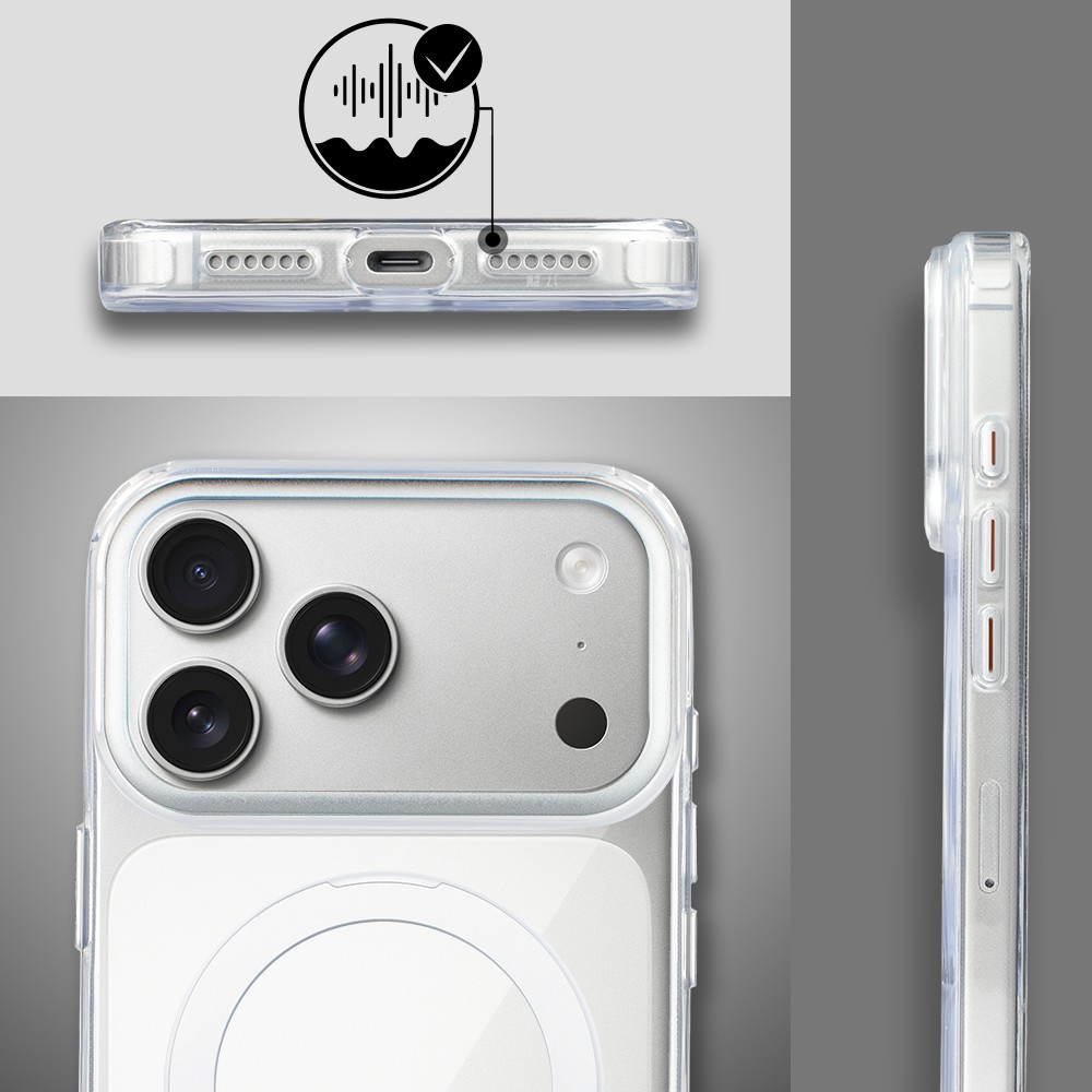 Etui do iPhone 17 Pro Max Metal Clear Cam MagSafe Stand z podstawką, twarde, przeźroczyste Obszar kompozycji 6