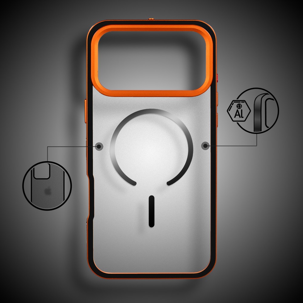 Etui do iPhone 17 Pro Max Metal Defender, metalowa ramka z MagSafe, pomarańczowe Obszar kompozycji 2