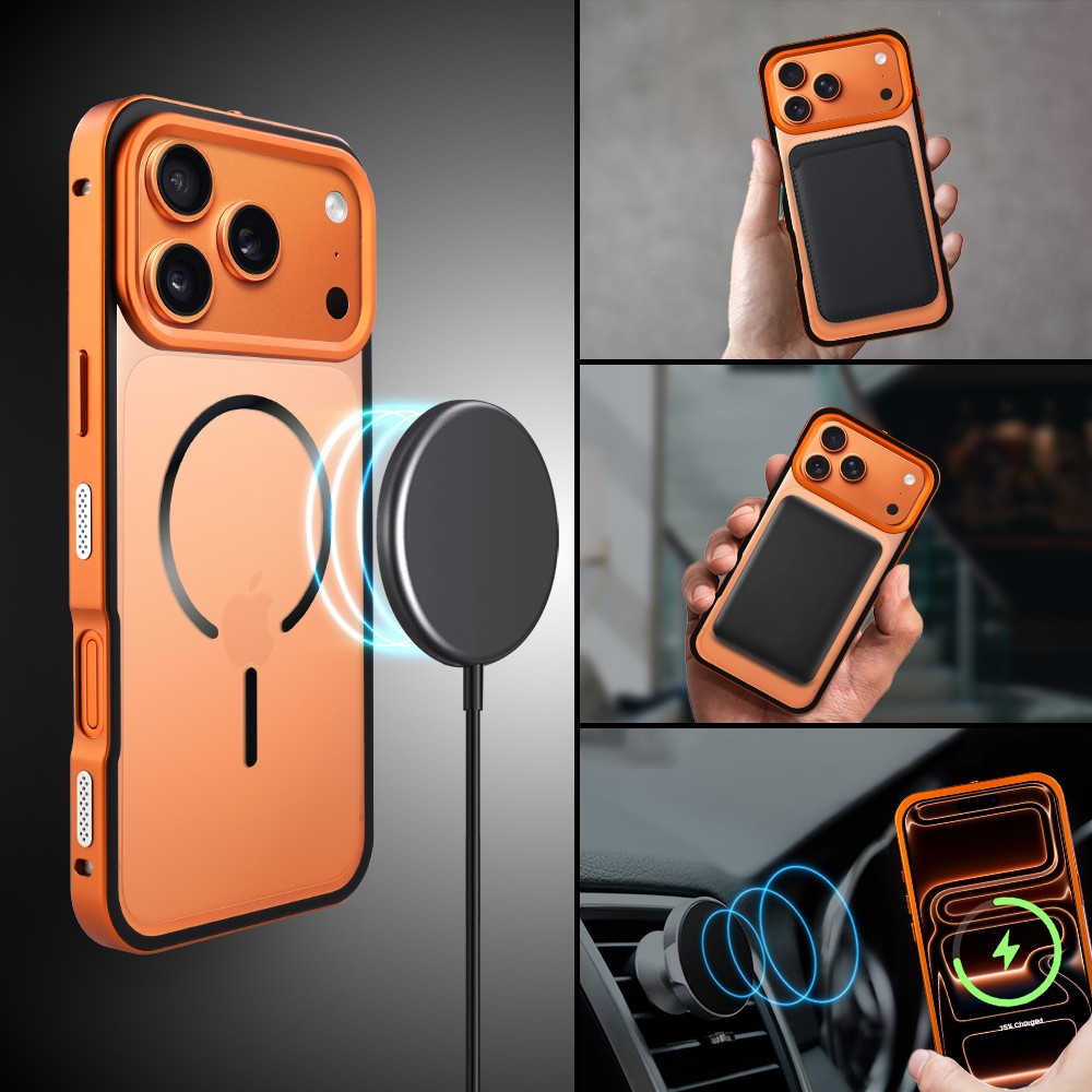 Etui do iPhone 17 Pro Max Metal Defender, metalowa ramka z MagSafe, pomarańczowe Obszar kompozycji 3