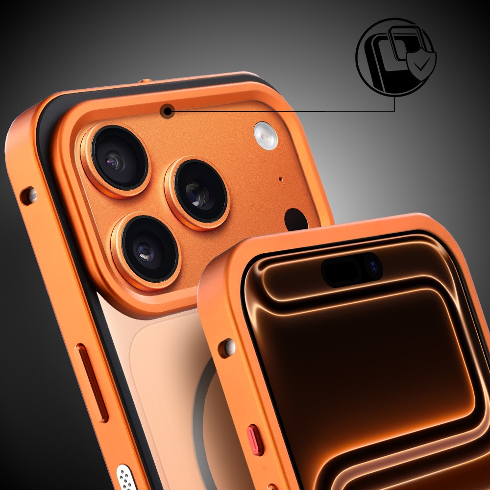 Etui do iPhone 17 Pro Max Metal Defender, metalowa ramka z MagSafe, pomarańczowe Obszar kompozycji 5