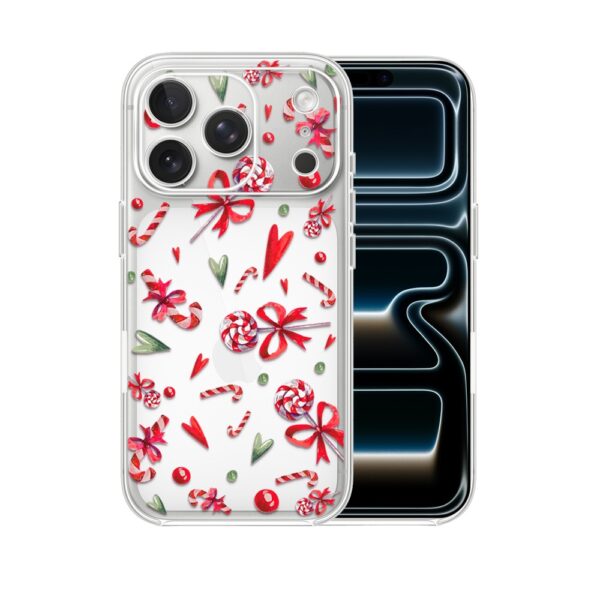 Etui do iPhone 17 Pro, cukierki świąteczne, przeźroczyste