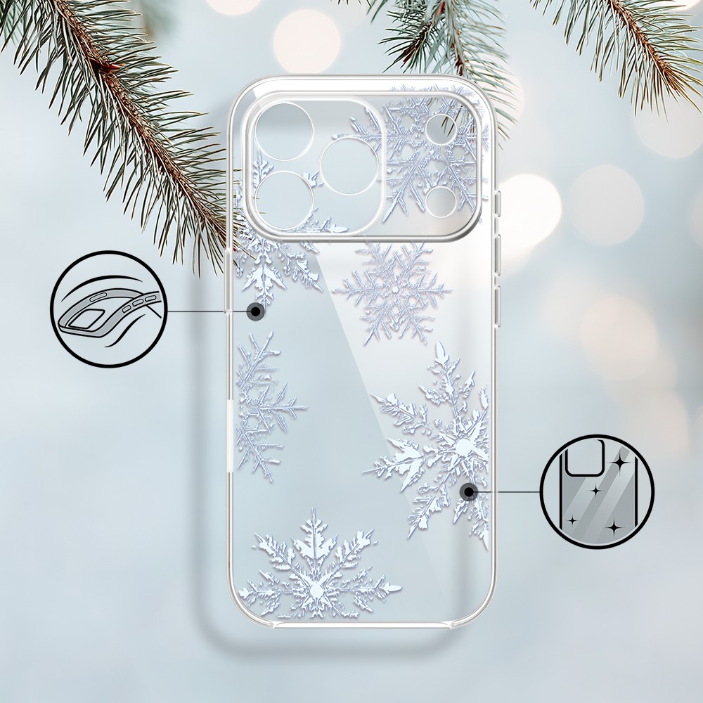 Etui do iPhone 17 Pro Max, płatki śniegu, przeźroczyste 17 Pro i Pro Max-1