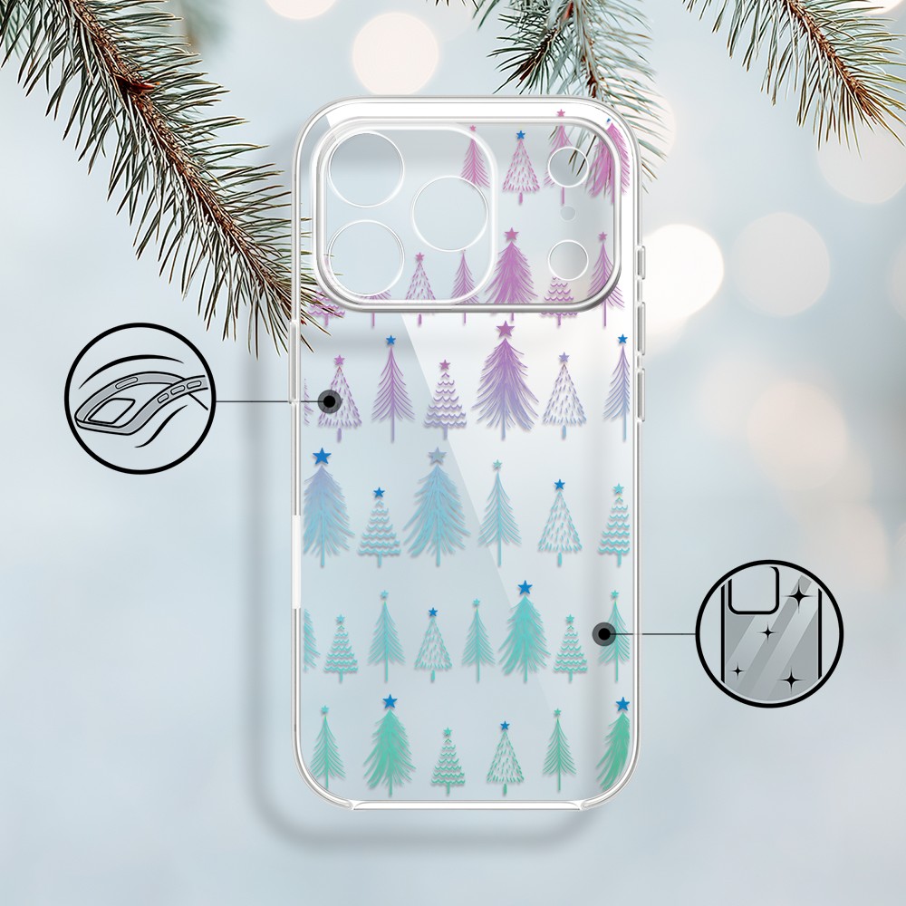 Etui do iPhone 17 Pro Max, świąteczny las choinek, przeźroczyste 17 Pro i Pro Max-1