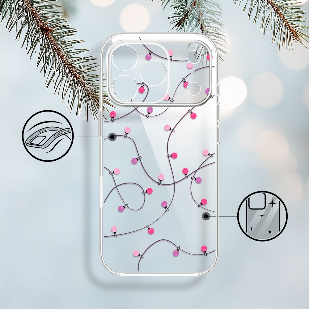 Etui do iPhone 17 Pro Max, światełka świąteczne, przeźroczyste 17 Pro i Pro Max-1