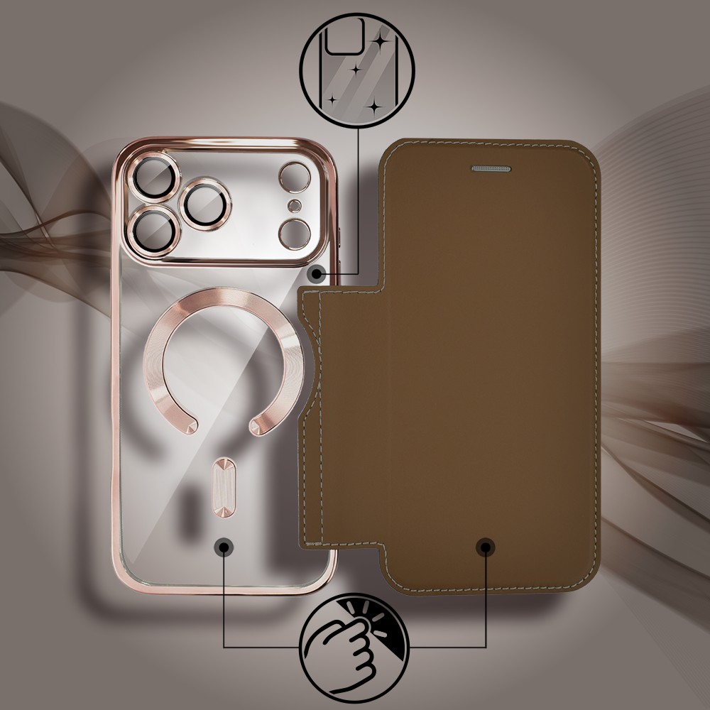 Etui do iPhone 17 Pro Max typu książka Book Magsafe Lens Protect, z klapką, czarne (1)