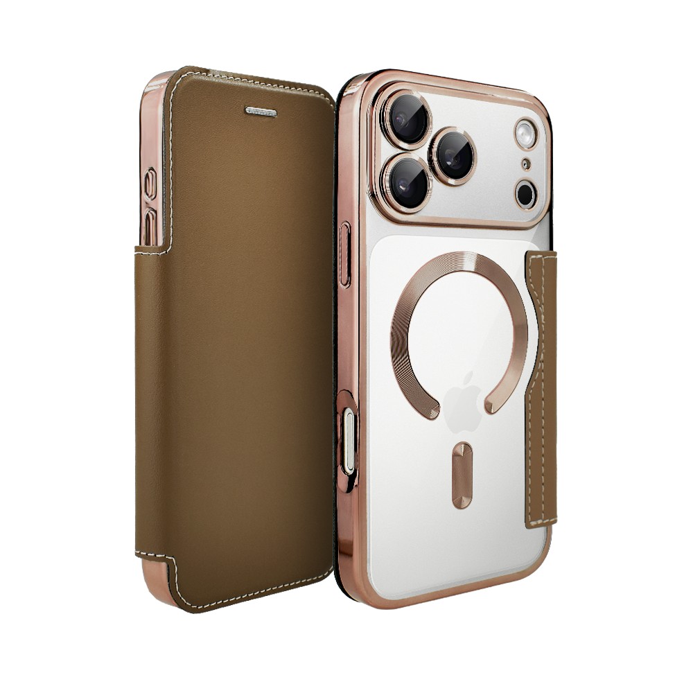 Etui do iPhone 17 Pro Max typu książka Book Magsafe Lens Protect, z klapką, pustynny brąz