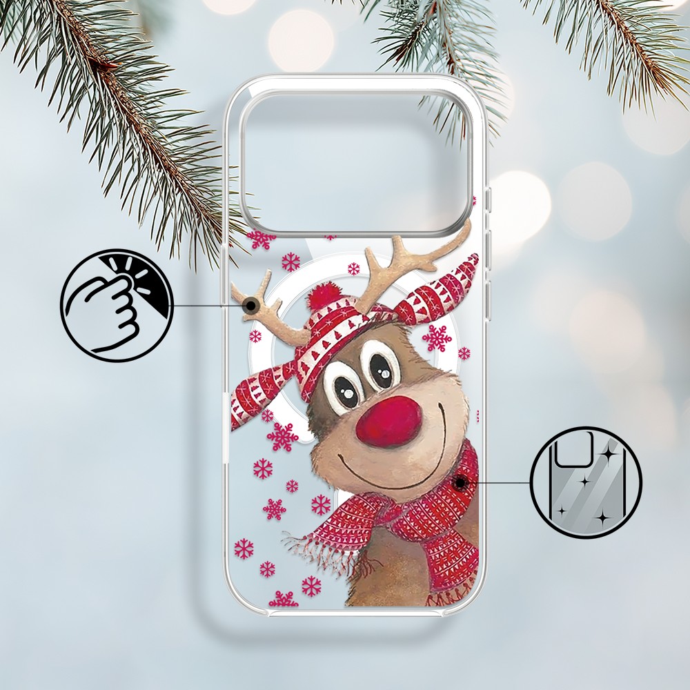 Etui do iPhone 17 Pro Max z MagSafe, Merry Christmas świąteczny nadruk, renifer, przeźroczyste1