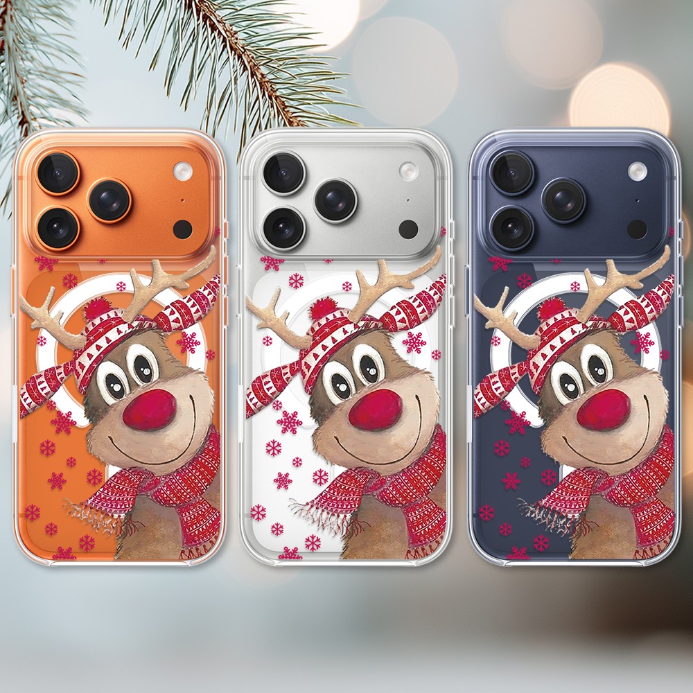 Etui do iPhone 17 Pro Max z MagSafe, Merry Christmas świąteczny nadruk, renifer, przeźroczyste2