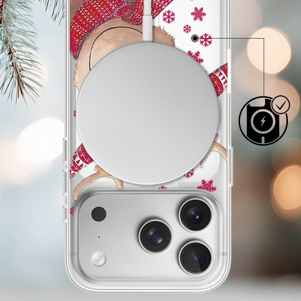 Etui do iPhone 17 Pro Max z MagSafe, Merry Christmas świąteczny nadruk, renifer, przeźroczyste3