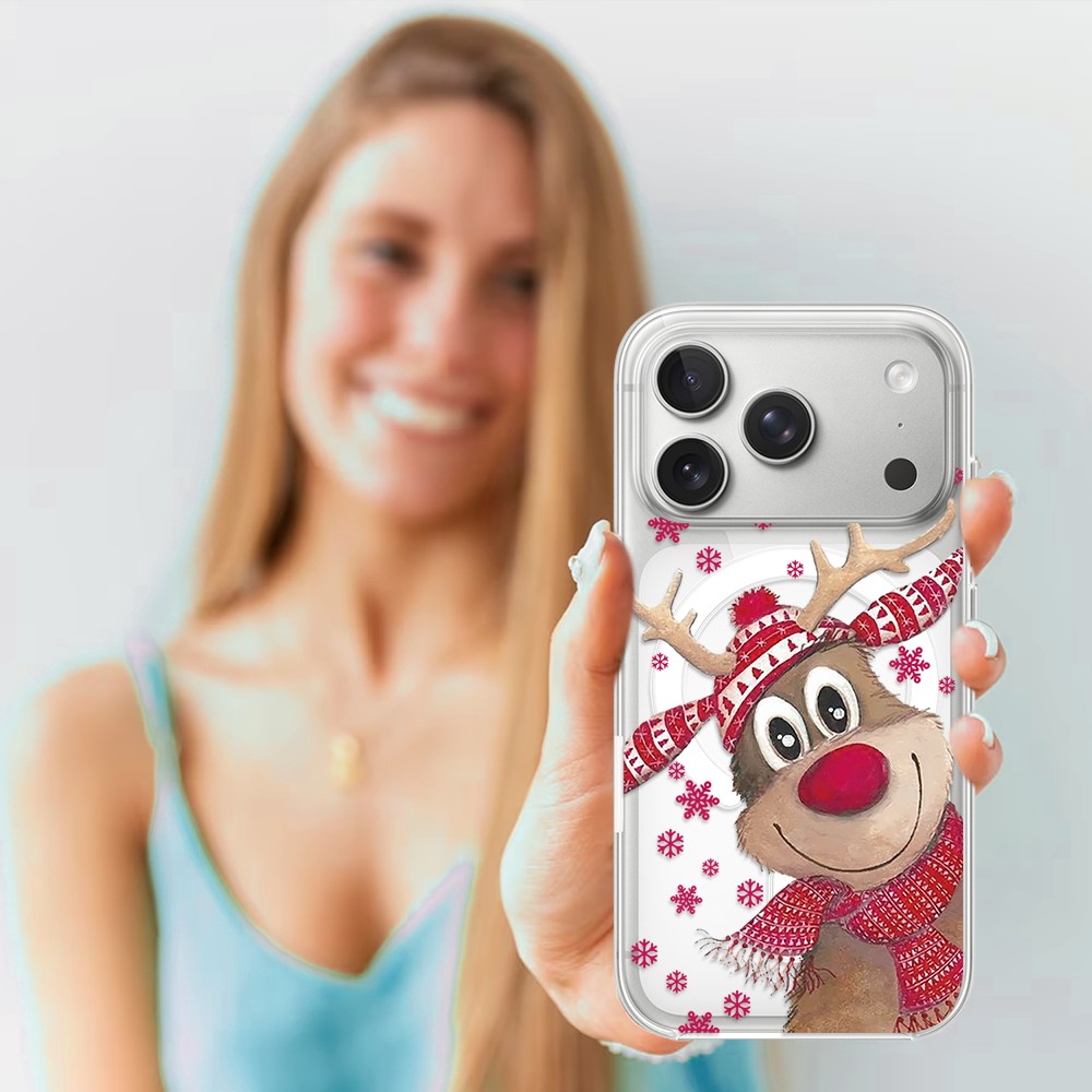 Etui do iPhone 17 Pro Max z MagSafe, Merry Christmas świąteczny nadruk, renifer, przeźroczyste4