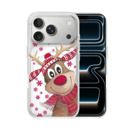 Etui do iPhone 17 Pro Max z MagSafe, Merry Christmas świąteczny nadruk, renifer, przeźroczyste5